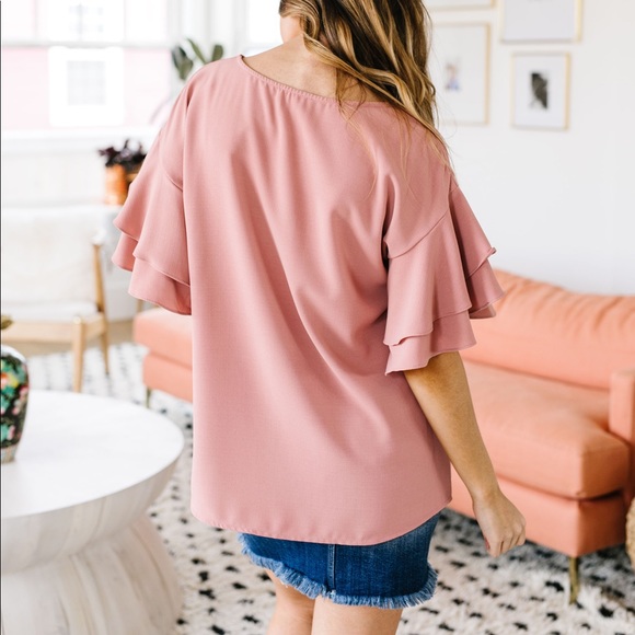 Ruth Ruffled Sleeve Top In Mauve - Picture 3 of 8